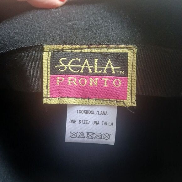 Flirty Women's Black Cloche Hat 100% Wool with Colorful Floral Fabric Accents - Picture 7 of 7